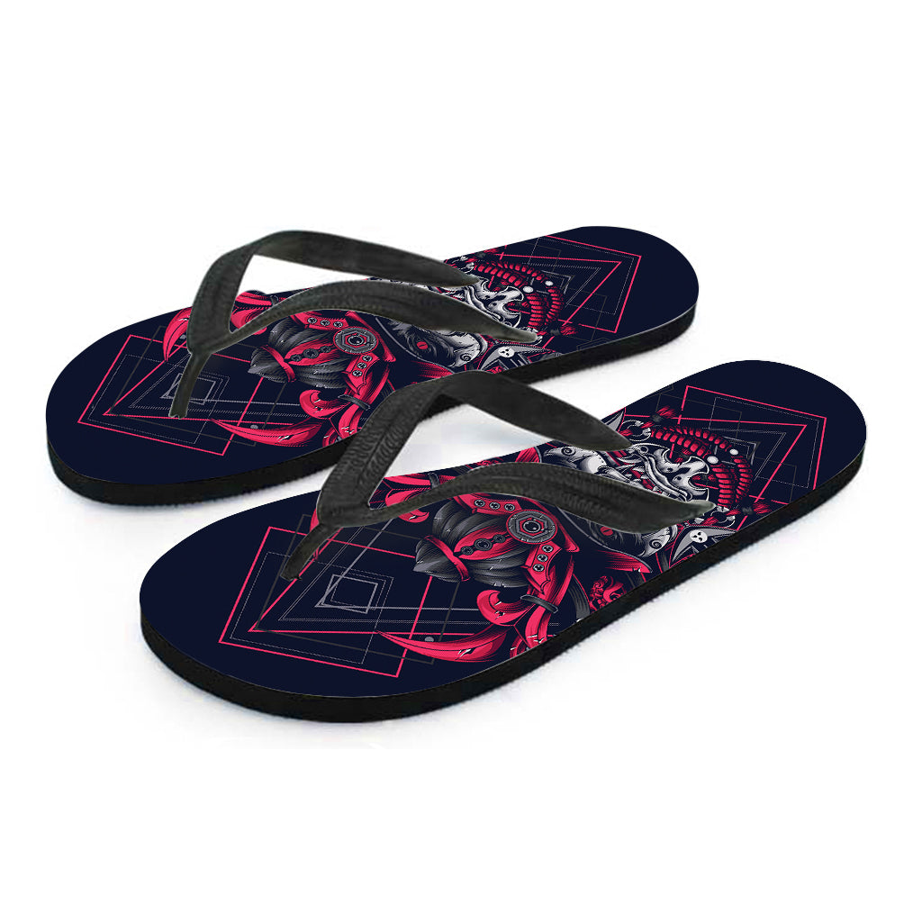 Geometric Samurai Mask Print Flip Flops