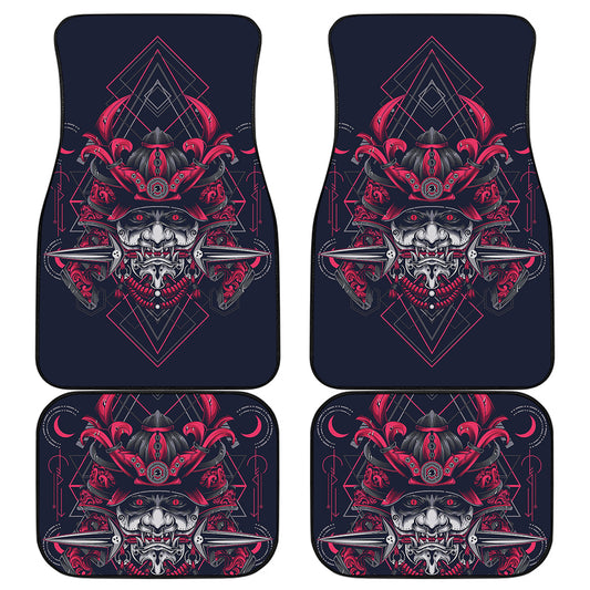 Geometric Samurai Mask Print Front and Back Car Floor Mats