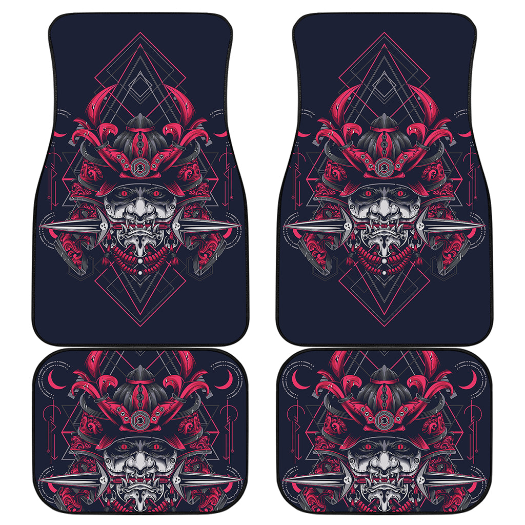 Geometric Samurai Mask Print Front and Back Car Floor Mats