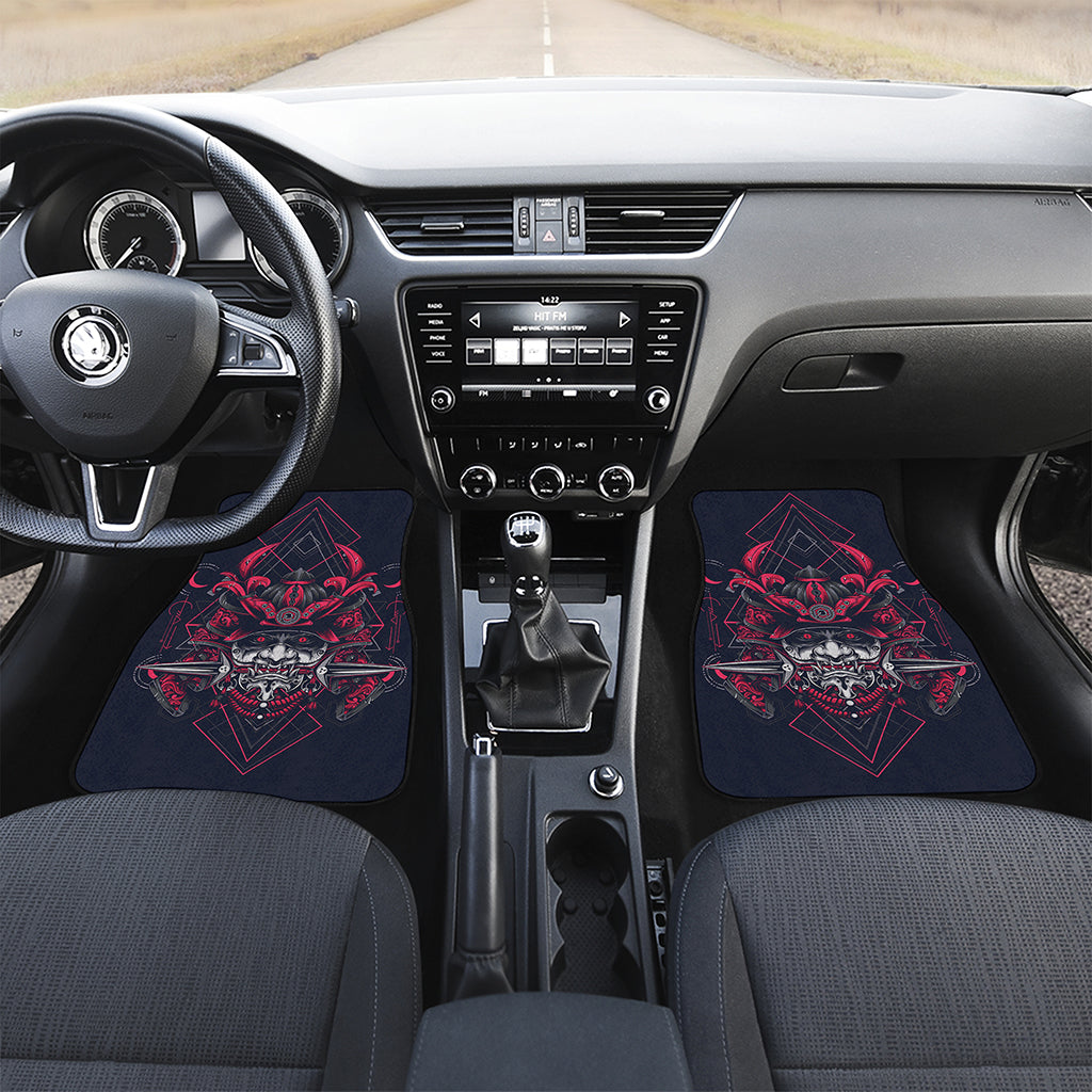 Geometric Samurai Mask Print Front and Back Car Floor Mats