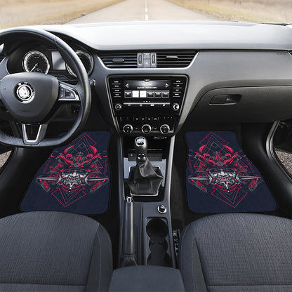 Geometric Samurai Mask Print Front and Back Car Floor Mats