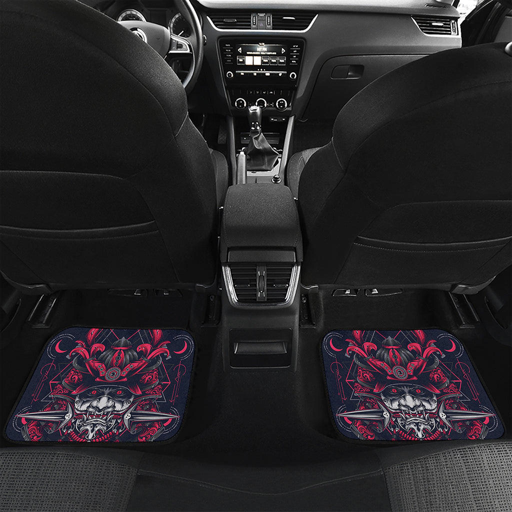 Geometric Samurai Mask Print Front and Back Car Floor Mats