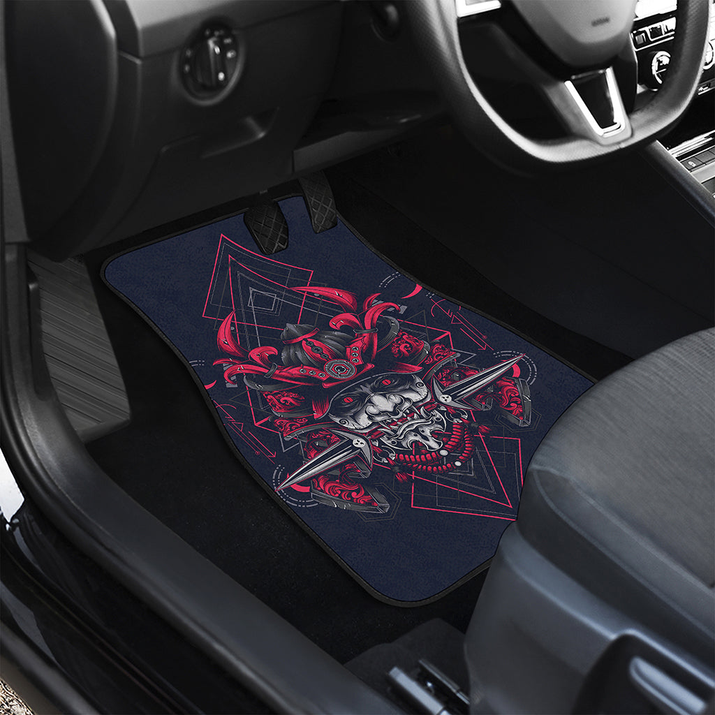 Geometric Samurai Mask Print Front and Back Car Floor Mats