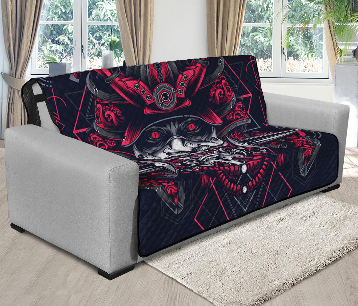 Geometric Samurai Mask Print Futon Protector