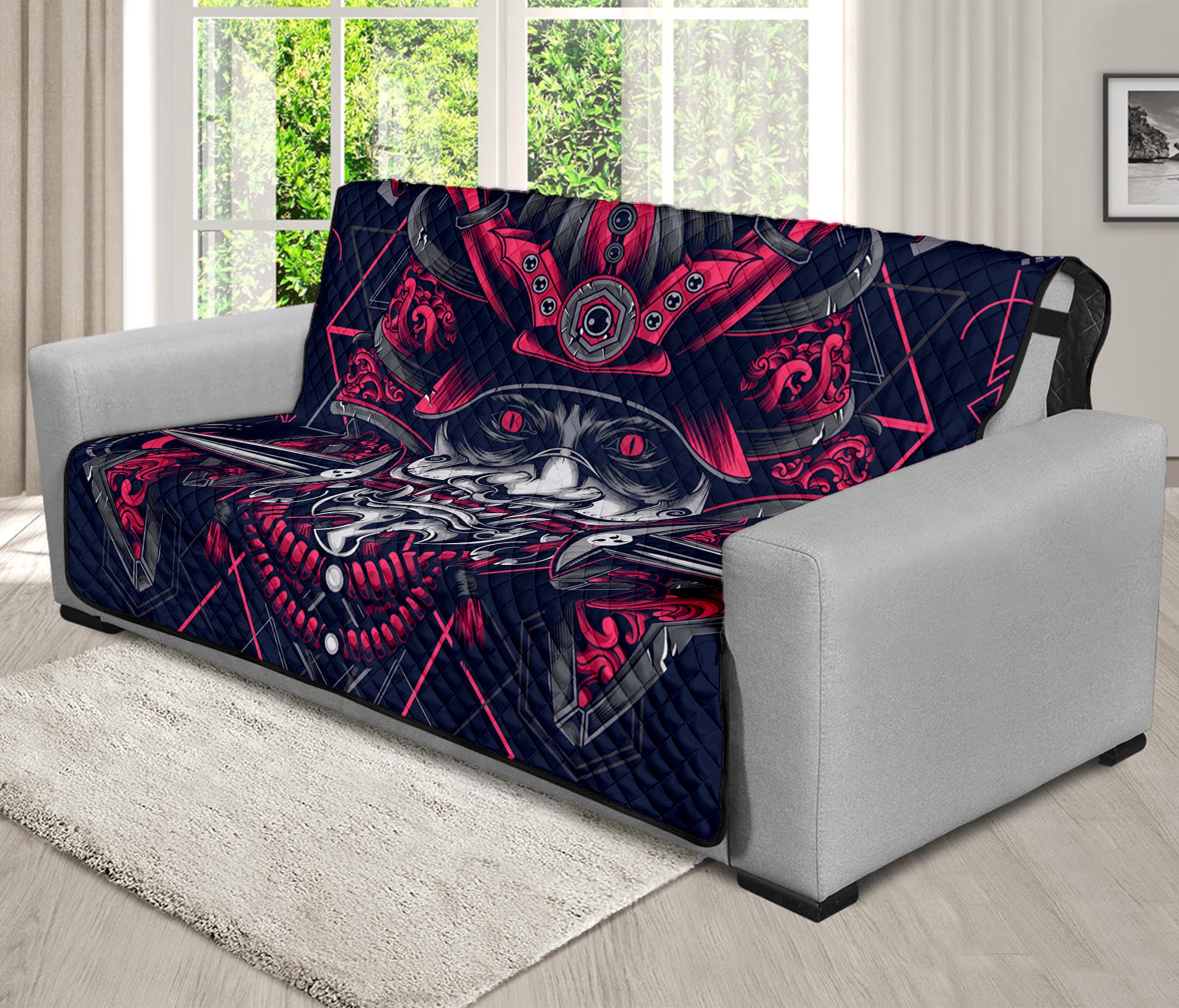 Geometric Samurai Mask Print Futon Protector