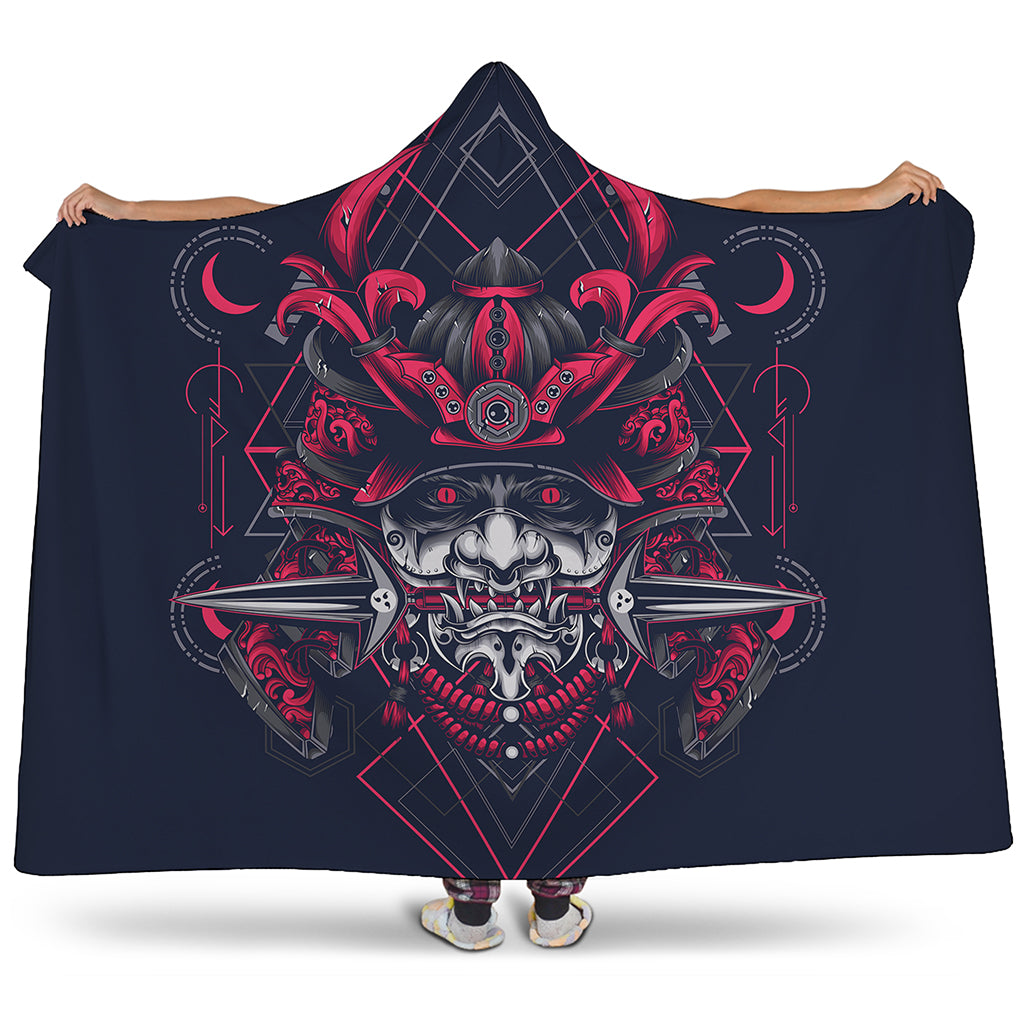 Geometric Samurai Mask Print Hooded Blanket
