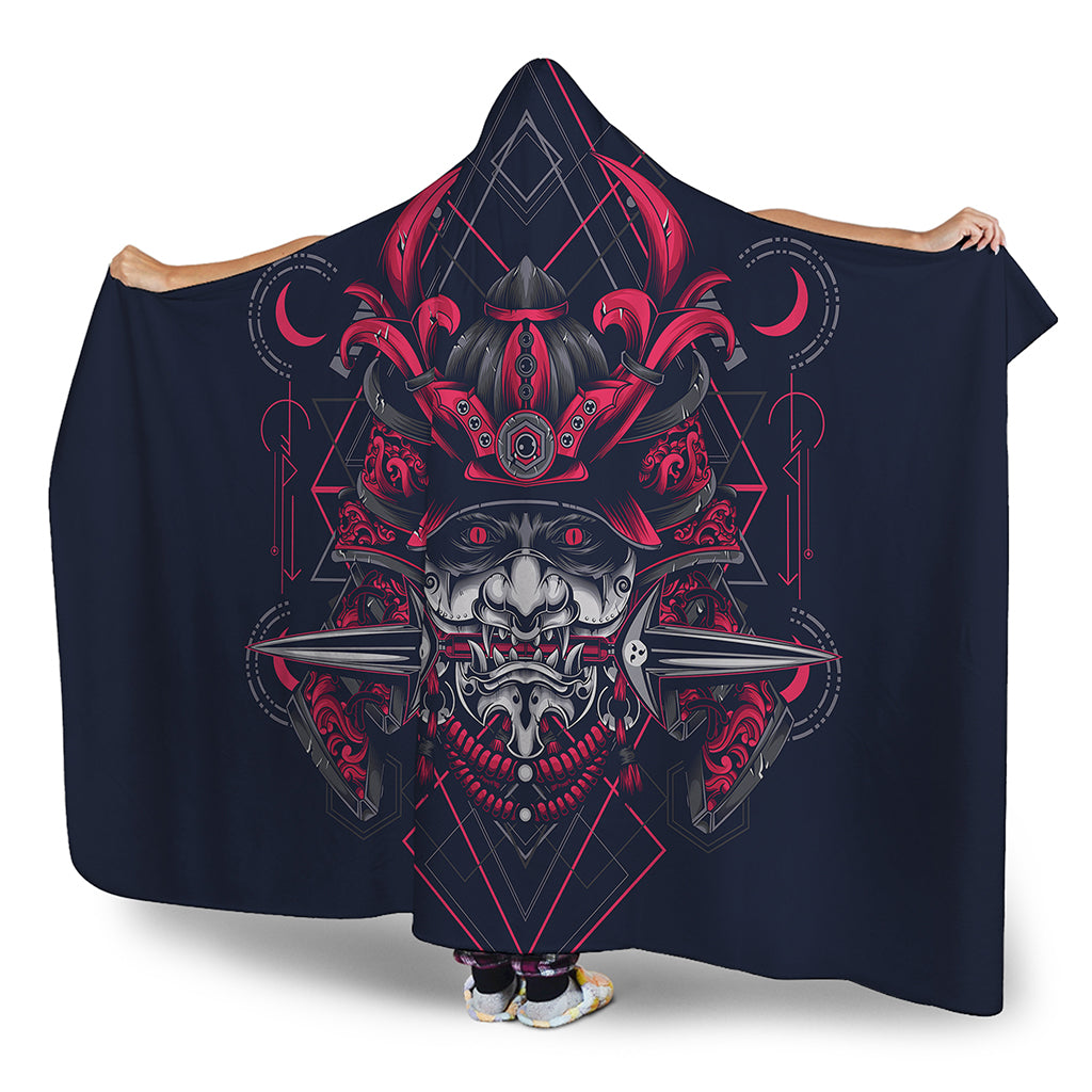 Geometric Samurai Mask Print Hooded Blanket