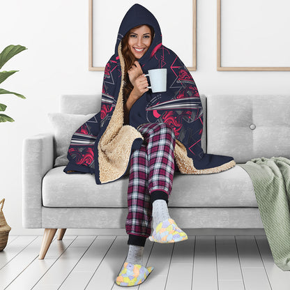 Geometric Samurai Mask Print Hooded Blanket