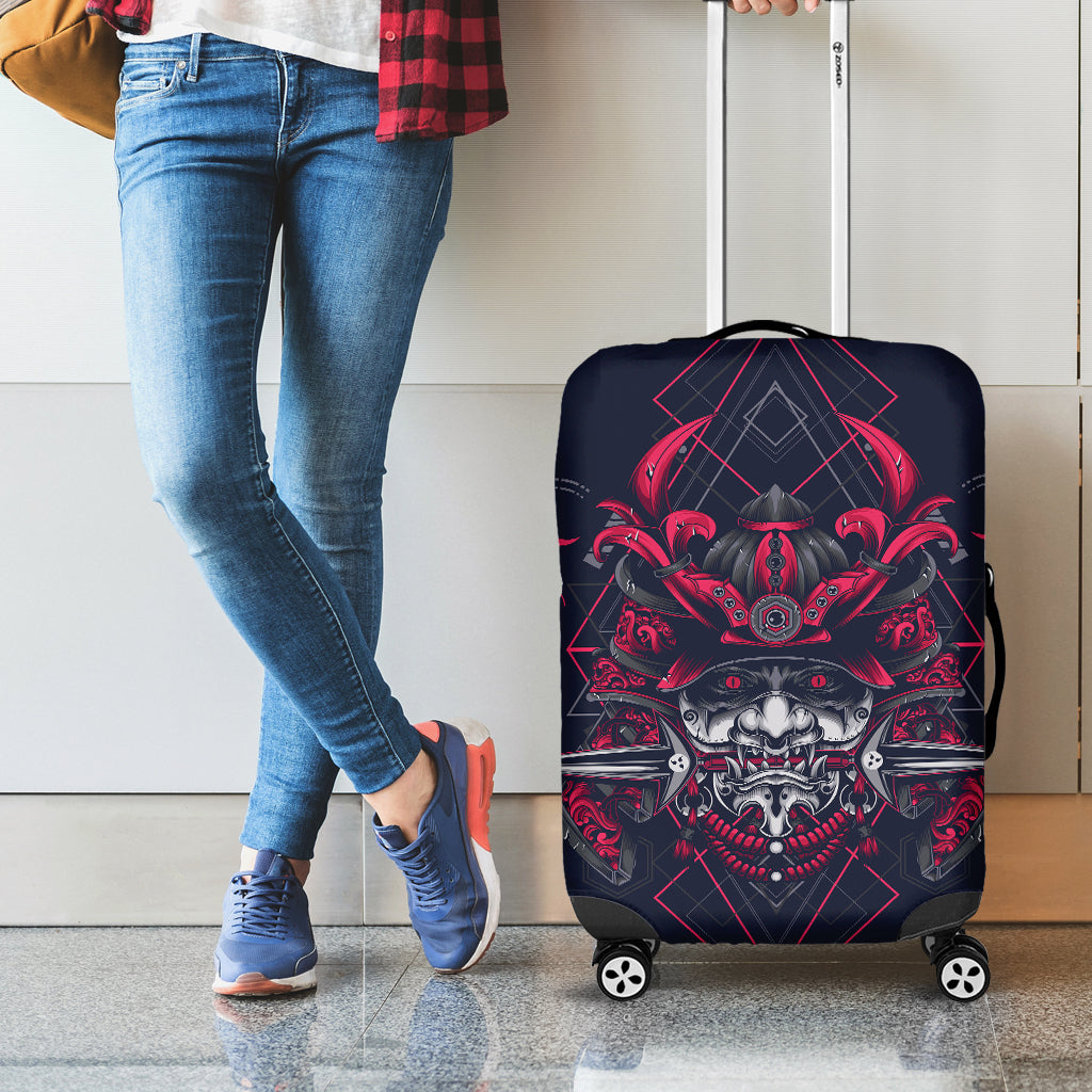 Geometric Samurai Mask Print Luggage Cover