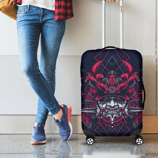 Geometric Samurai Mask Print Luggage Cover