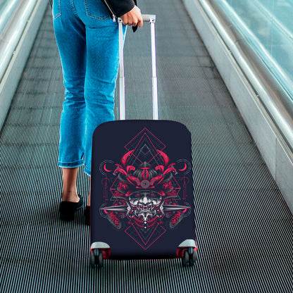 Geometric Samurai Mask Print Luggage Cover