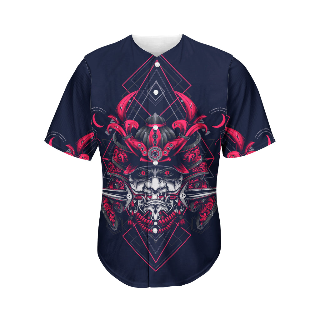 Geometric Samurai Mask Print Men's Baseball Jersey