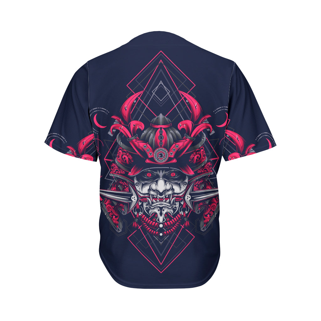 Geometric Samurai Mask Print Men's Baseball Jersey