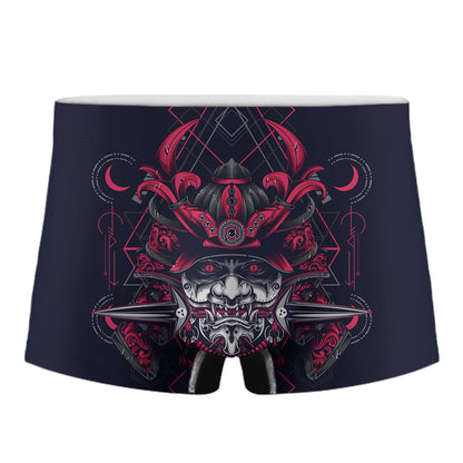 Geometric Samurai Mask Print Men's Boxer Briefs