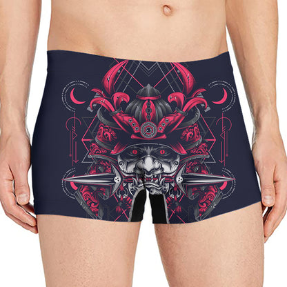 Geometric Samurai Mask Print Men's Boxer Briefs