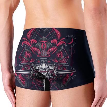 Geometric Samurai Mask Print Men's Boxer Briefs