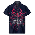 Geometric Samurai Mask Print Men's Short Sleeve Shirt