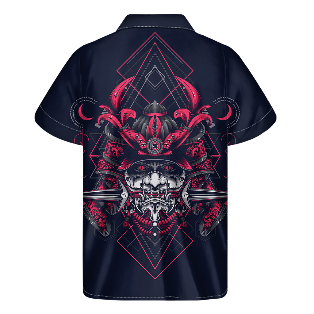 Geometric Samurai Mask Print Men's Short Sleeve Shirt