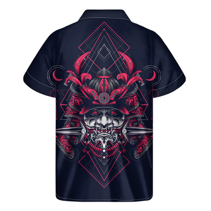 Geometric Samurai Mask Print Men's Short Sleeve Shirt