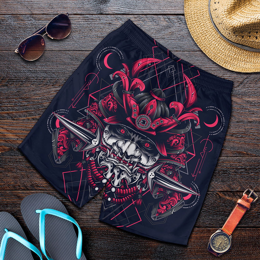 Geometric Samurai Mask Print Men's Shorts