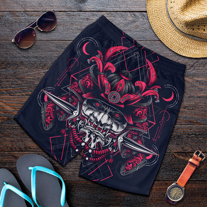 Geometric Samurai Mask Print Men's Shorts
