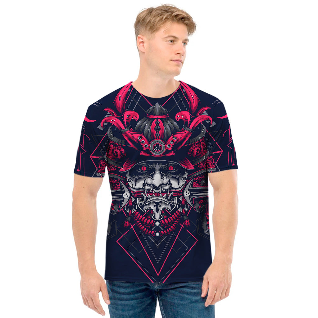 Geometric Samurai Mask Print Men's T-Shirt