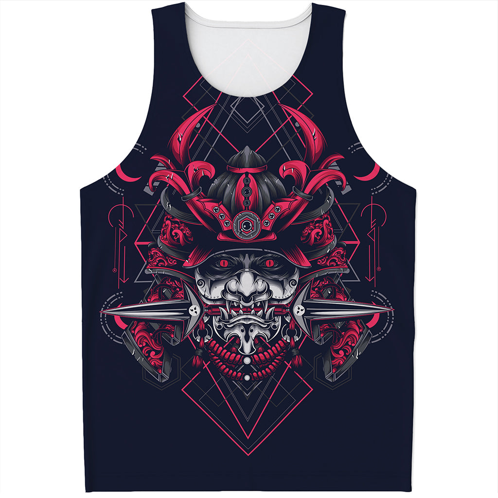 Geometric Samurai Mask Print Men's Tank Top