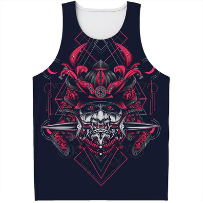 Geometric Samurai Mask Print Men's Tank Top