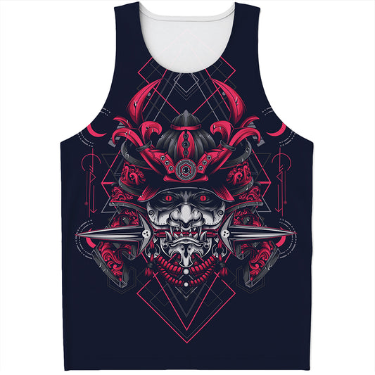 Geometric Samurai Mask Print Men's Tank Top