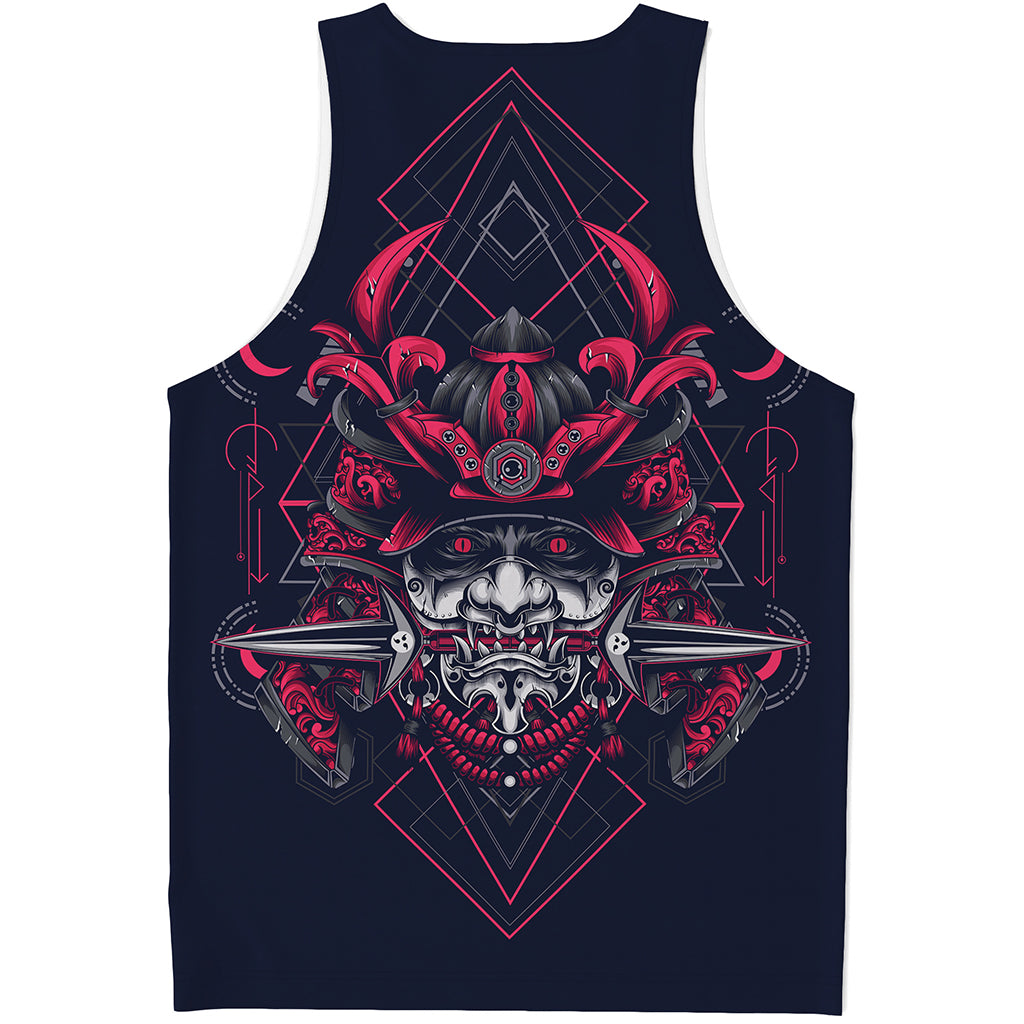 Geometric Samurai Mask Print Men's Tank Top
