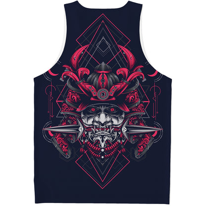 Geometric Samurai Mask Print Men's Tank Top