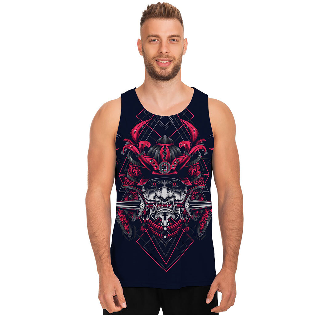 Geometric Samurai Mask Print Men's Tank Top