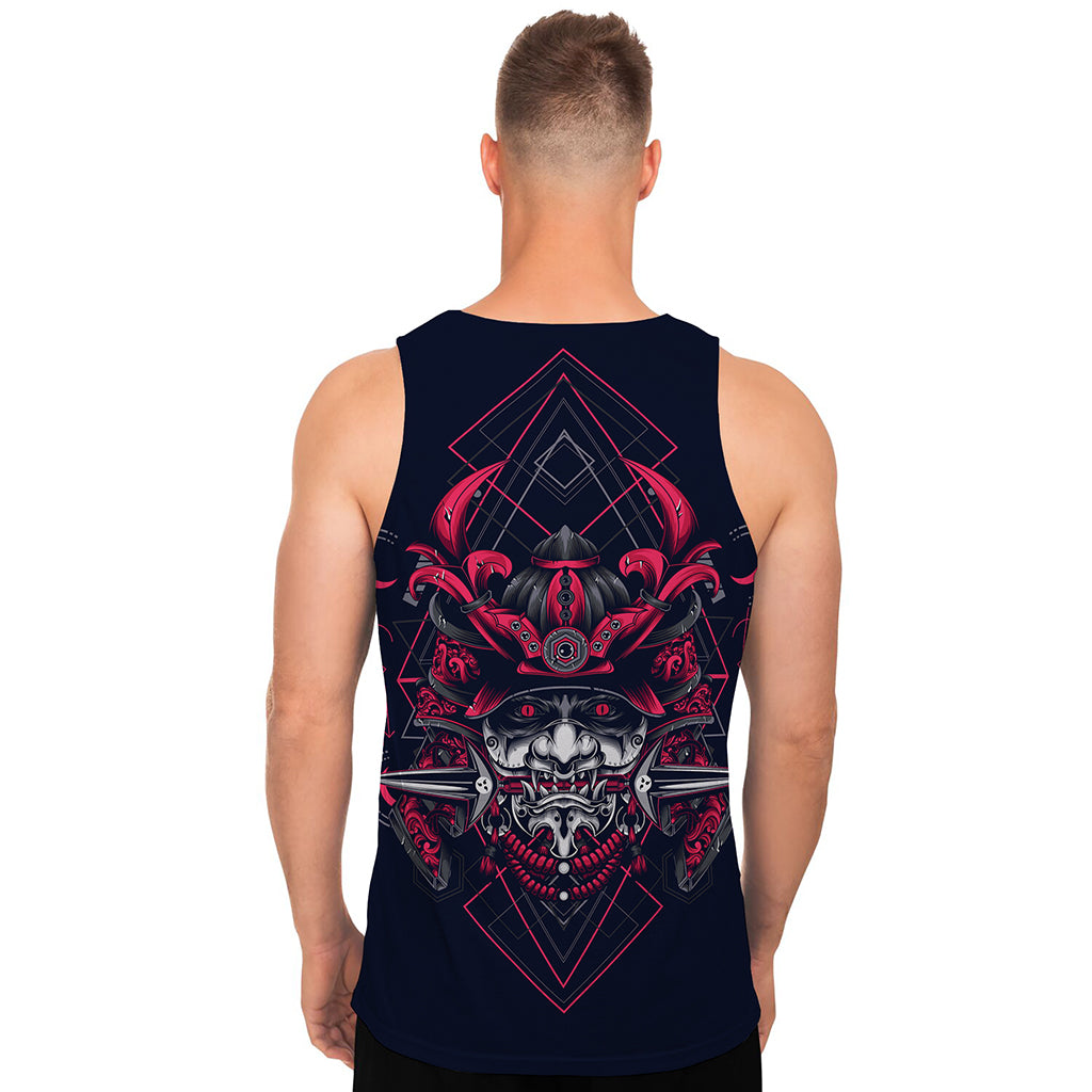 Geometric Samurai Mask Print Men's Tank Top