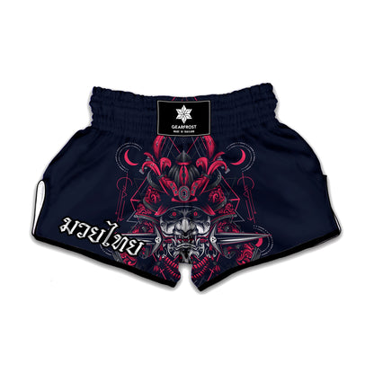 Geometric Samurai Mask Print Muay Thai Boxing Shorts