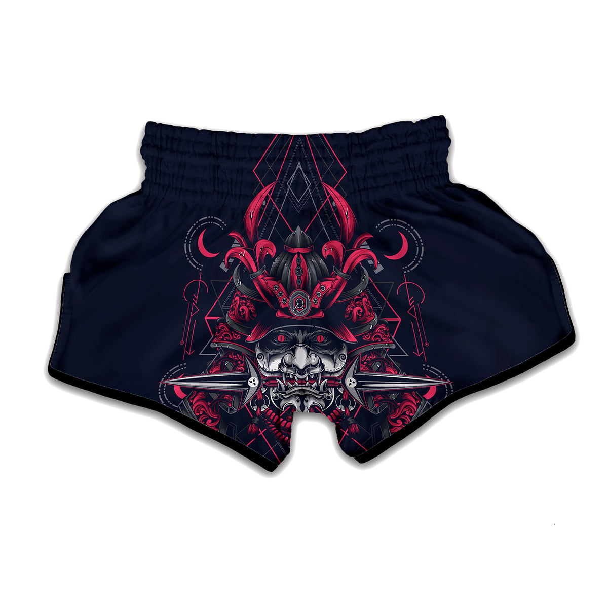 Geometric Samurai Mask Print Muay Thai Boxing Shorts
