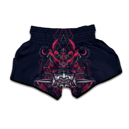 Geometric Samurai Mask Print Muay Thai Boxing Shorts