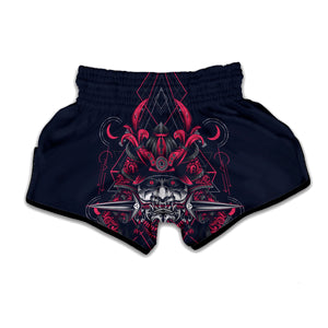 Geometric Samurai Mask Print Muay Thai Boxing Shorts
