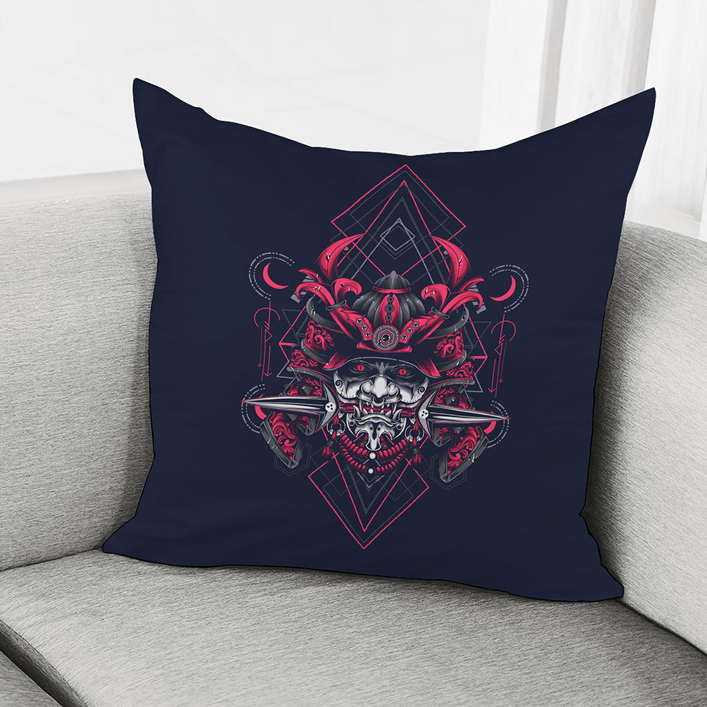Geometric Samurai Mask Print Pillow Cover