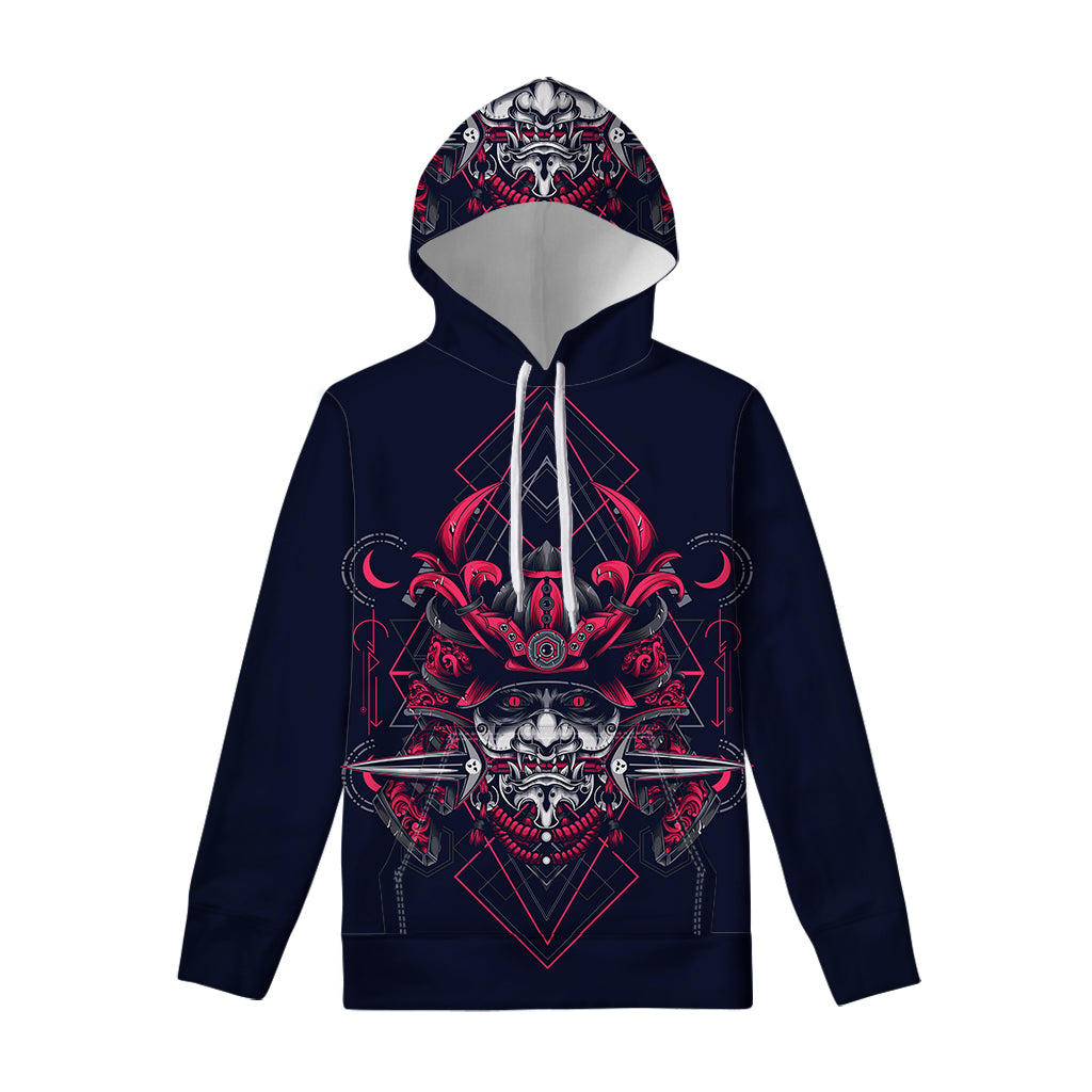 Geometric Samurai Mask Print Pullover Hoodie