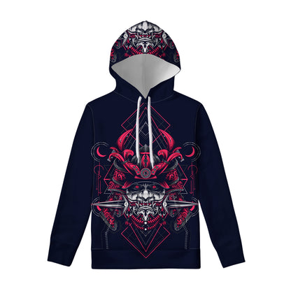 Geometric Samurai Mask Print Pullover Hoodie