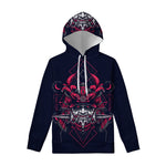 Geometric Samurai Mask Print Pullover Hoodie