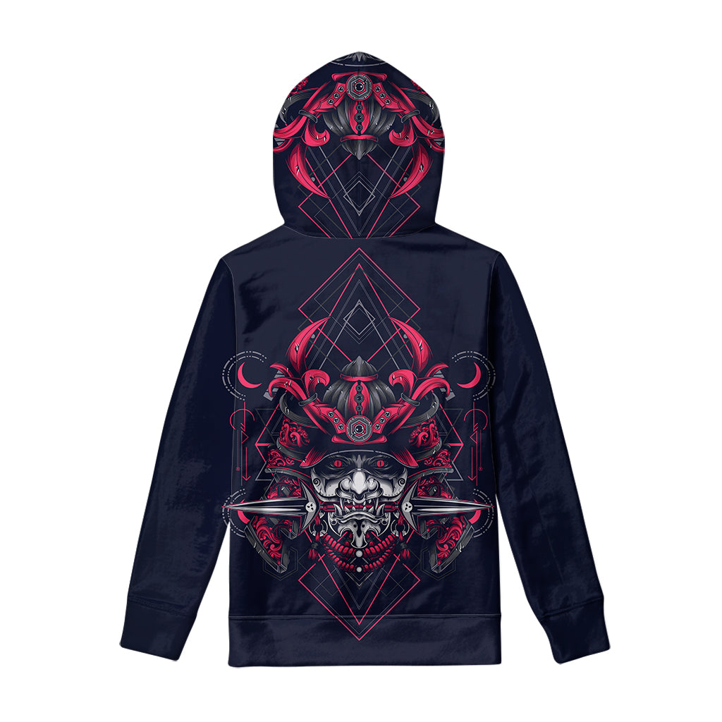 Geometric Samurai Mask Print Pullover Hoodie