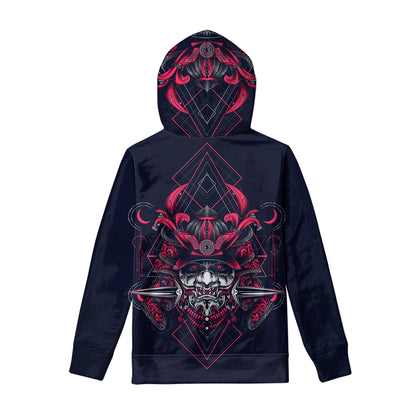 Geometric Samurai Mask Print Pullover Hoodie