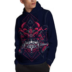 Geometric Samurai Mask Print Pullover Hoodie
