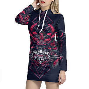 Geometric Samurai Mask Print Pullover Hoodie Dress