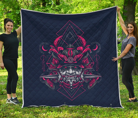 Geometric Samurai Mask Print Quilt