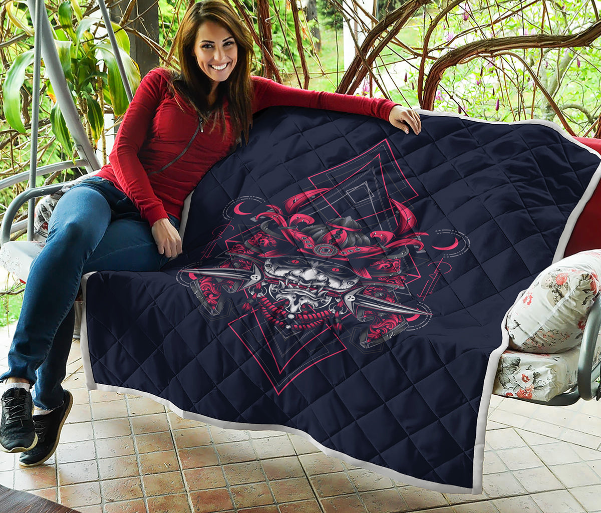Geometric Samurai Mask Print Quilt