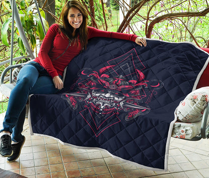 Geometric Samurai Mask Print Quilt