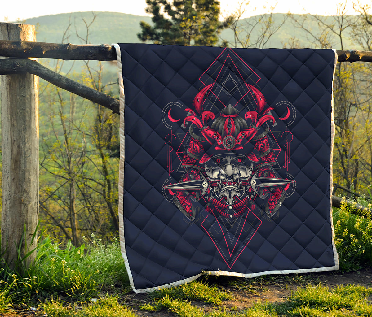 Geometric Samurai Mask Print Quilt