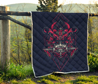 Geometric Samurai Mask Print Quilt